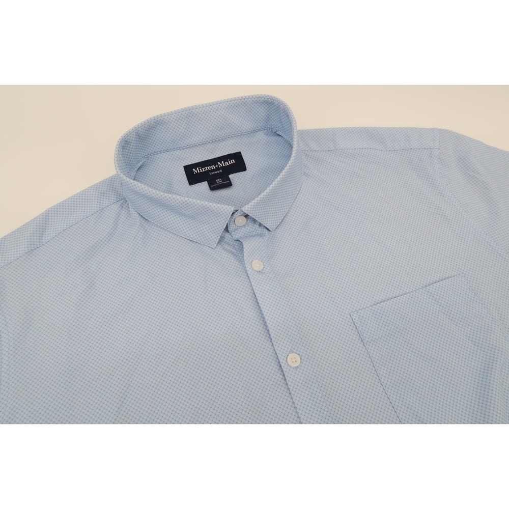 Mizzen+Main Leeward Shirt Mens XXL Light Blue Short Sleeve Trim Fit Micro Print